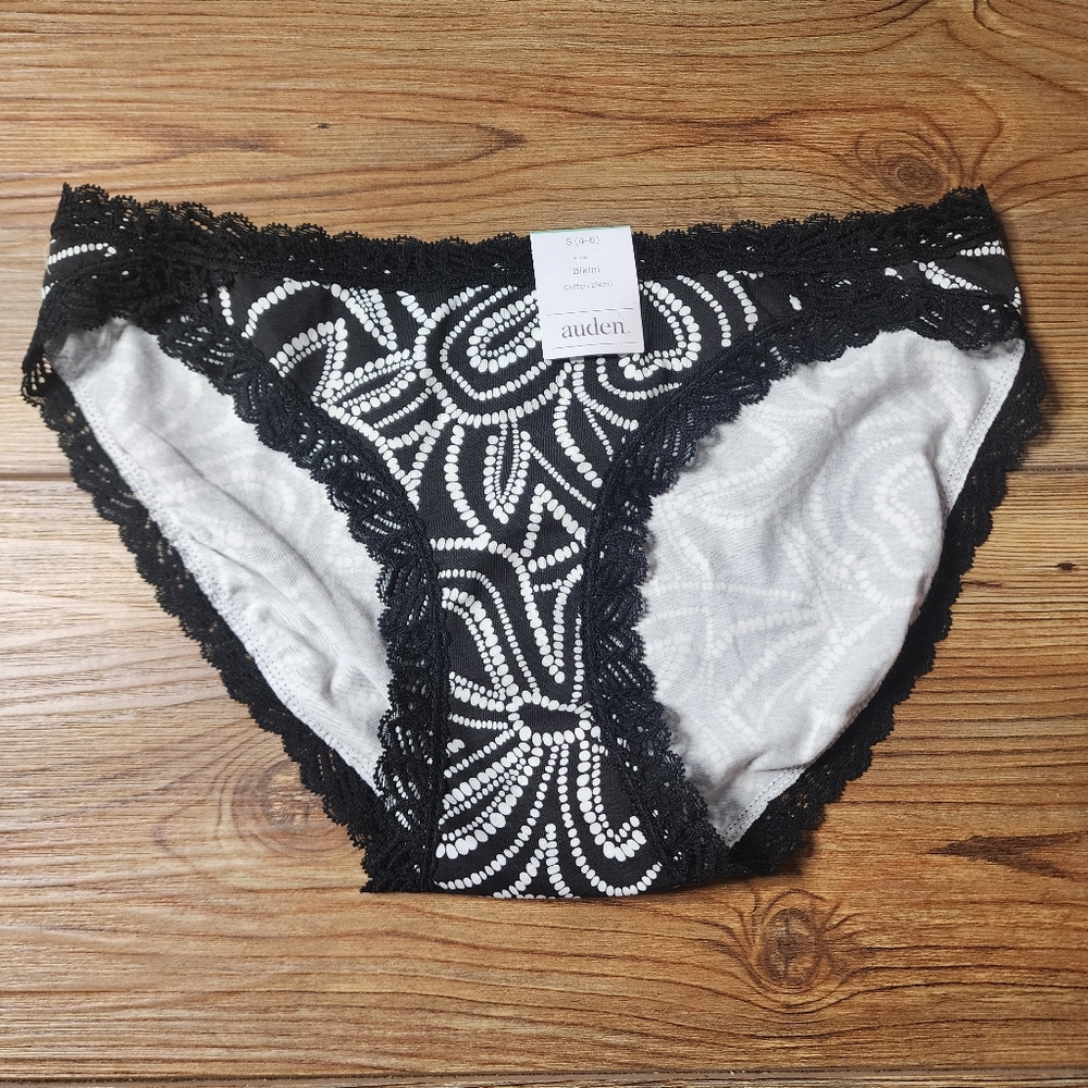 Auden Panties Womens S Black Floral Cotton Bikini NEW